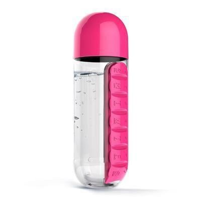 Garrafa de água fervente multifuncional 600ml 2 em 1 garrafa de água de plástico diária com caixa de pílulas de sete dias