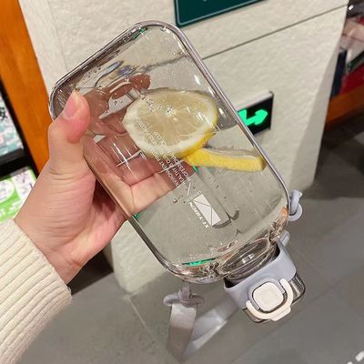 2024 Popular Copo de Água de Plástico Quadrado Garrafas de Água Transparentes Com Faixa Para Ginástica Esporte