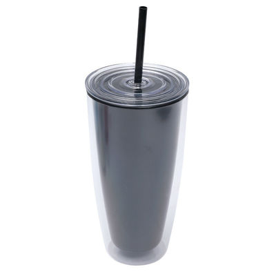 24 oz de café de plástico de parede dupla com várias cores e palha.