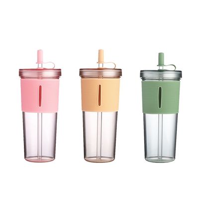 Copo de escritório reutilizável sem BPA de 700 ml de plástico com tampa e palha logotipo personalizado