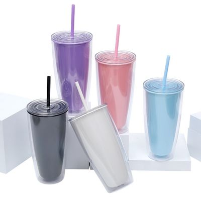 750 ml de capacidade Copo de plástico transparente com tampa e palha para bebê reutilizável
