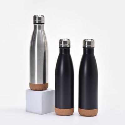 Flascas de vácuo Termoses 500 ml Bottle de água de aço inoxidável com fundo de cortiça