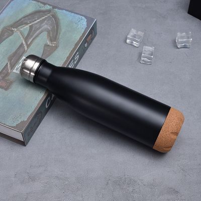 Flascas de vácuo Termoses 500 ml Bottle de água de aço inoxidável com fundo de cortiça