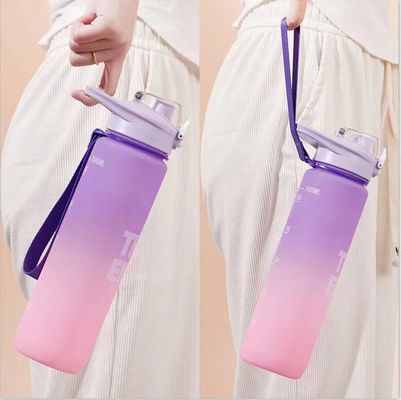 1L garrafa de plástico para bebidas desportivas com marcador de tempo e sem isolamento