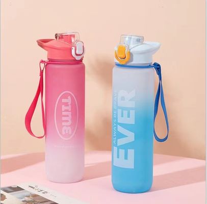 1L garrafa de plástico para bebidas desportivas com marcador de tempo e sem isolamento