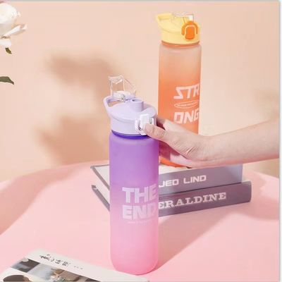 1L garrafa de plástico para bebidas desportivas com marcador de tempo e sem isolamento