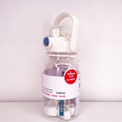 Bottle de água de palha de plástico branca de 1,2 L de capacidade esportiva com marcador de tempo para uso diário