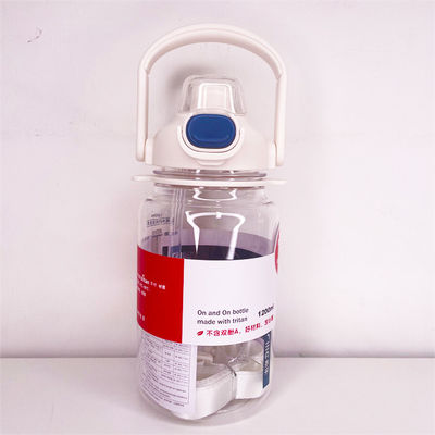 Bottle de água de palha de plástico branca de 1,2 L de capacidade esportiva com marcador de tempo para uso diário