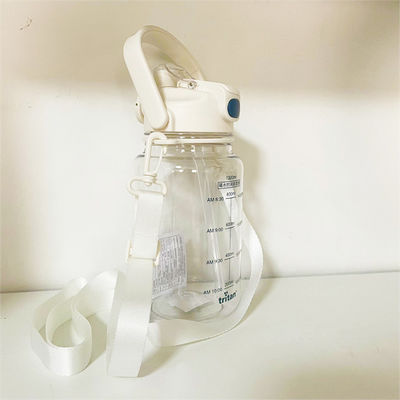 Bottle de água de palha de plástico branca de 1,2 L de capacidade esportiva com marcador de tempo para uso diário