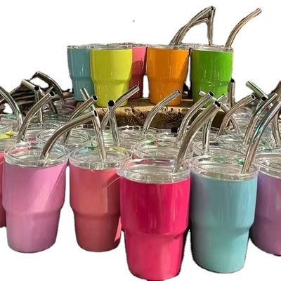 2 onças coloridas de garrafa de água de aço inoxidável Mini lindo copo de bolso com palha para a festa