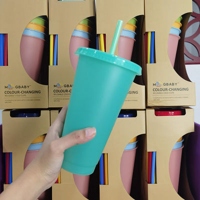 Estilo de Design Minimalista 24oz de plástico livre de BPA Copo de Mudança de Cor com Cobertura e Palha