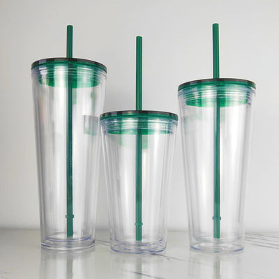 1 peça personalizada DIY 16oz 24oz Dupla parede plástico acrílico Clear Cup com palha e tampa
