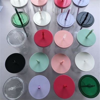 1 peça personalizada DIY 16oz 24oz Dupla parede plástico acrílico Clear Cup com palha e tampa