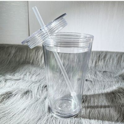 1 peça personalizada DIY 16oz 24oz Dupla parede plástico acrílico Clear Cup com palha e tampa