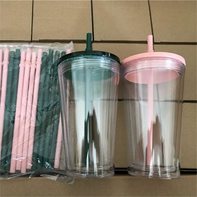 1 peça personalizada DIY 16oz 24oz Dupla parede plástico acrílico Clear Cup com palha e tampa