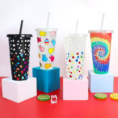 Impressão personalizada livre de BPA água fria de mudança de cor tumbler com tampa e palha abastecida