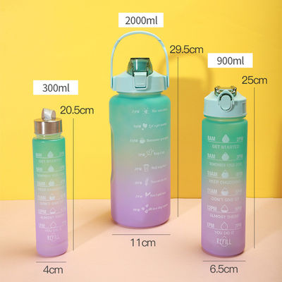 2000 ml 900 ml 300 ml 3 em 1 garrafa de palha de plástico personalizada com marcador de tempo para ginásio e esportes