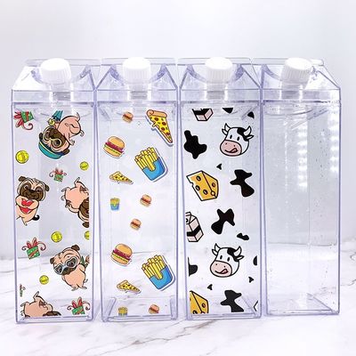 Logotipo personalizado aceitável 500 ml 1000 ml Transparente Leite Acrílico Cartão Garrafa