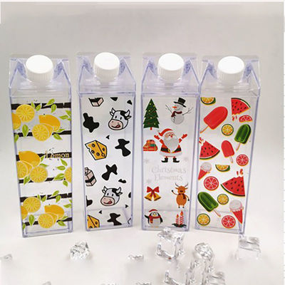 Logotipo personalizado aceitável 500 ml 1000 ml Transparente Leite Acrílico Cartão Garrafa