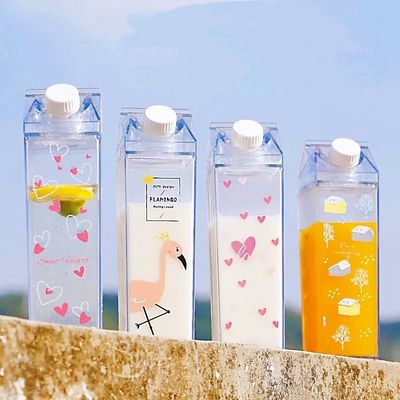 Logotipo personalizado aceitável 500 ml 1000 ml Transparente Leite Acrílico Cartão Garrafa