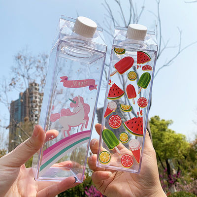 Logotipo personalizado aceitável 500 ml 1000 ml Transparente Leite Acrílico Cartão Garrafa