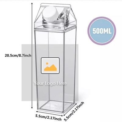 Contemporâneo 17oz 500ml de plástico de qualidade alimentar para o exterior Leite transparente Quadrado Caixa de papelão garrafa de água