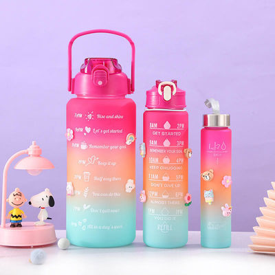 Logotipo personalizado aceitável 3 em 1 garrafa de água motivacional para atividades ao ar livre