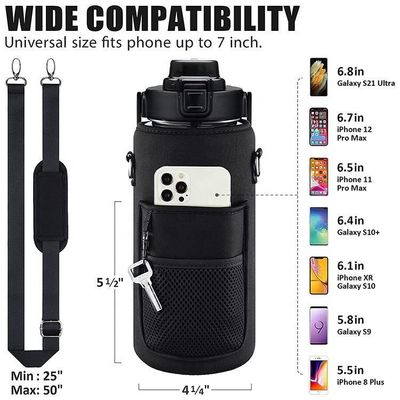 Bottle de água de meio galão com bolso de telefone e correia personalizada