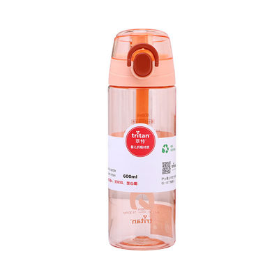 600 ml de garrafa de água transparente de Tritão garrafa de plástico para bebida desportiva com tampa de alça
