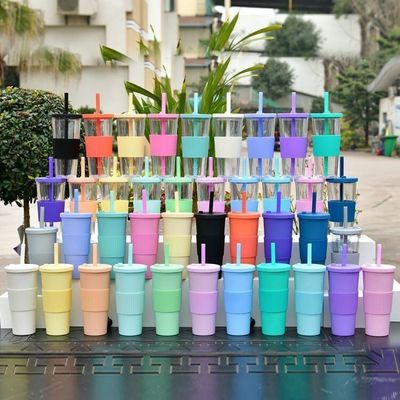 24oz 700ml Tumbler Cups de chá de bolhas de plástico de parede dupla Boba bolhas reutilizáveis canecas com tampa