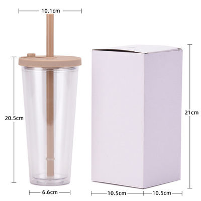 24oz 700ml Tumbler Cups de chá de bolhas de plástico de parede dupla Boba bolhas reutilizáveis canecas com tampa