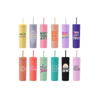 16oz garrafa de água personalizada com parede dupla acrílica tumbler caneca de café com palha