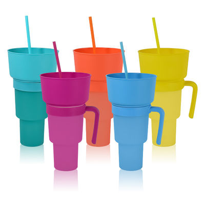 Taças de café coloridas personalizadas 2 em 1 Copo de bebidas de cinema com bandeja de lanches e palha