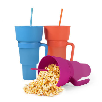 Taças de café coloridas personalizadas 2 em 1 Copo de bebidas de cinema com bandeja de lanches e palha