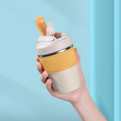 Logotipo personalizado 350ml 480ml 316 garrafa de água de aço inoxidável com tampa de silicone e palha