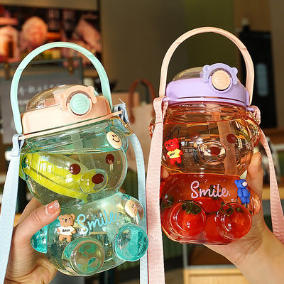 Ginásio Verão Crianças Portátil Carinhosos Urso Forma garrafa de água com palha 1000ml Grande Capacidade