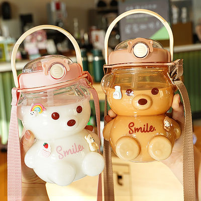 Ginásio Verão Crianças Portátil Carinhosos Urso Forma garrafa de água com palha 1000ml Grande Capacidade
