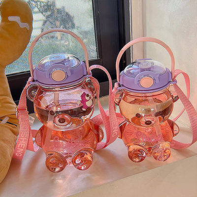 Ginásio Verão Crianças Portátil Carinhosos Urso Forma garrafa de água com palha 1000ml Grande Capacidade