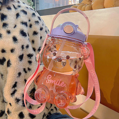 Ginásio Verão Crianças Portátil Carinhosos Urso Forma garrafa de água com palha 1000ml Grande Capacidade
