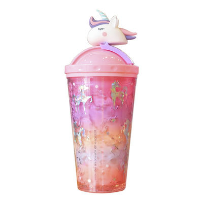 Adultos 430ml Cute Flying Unicorn Gelado Garrafa de Água de Plástico Copo com Palha e Capa Unicorn