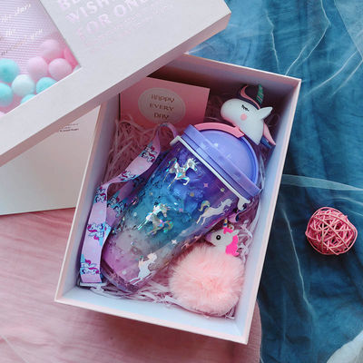 Adultos 430ml Cute Flying Unicorn Gelado Garrafa de Água de Plástico Copo com Palha e Capa Unicorn