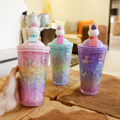 Desenho Bottle de Água Unicornio Carinhosos Duplo Parede Palha Tipo 10cm * 25cm para estudantes de moda