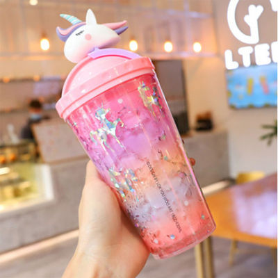 Desenho Bottle de Água Unicornio Carinhosos Duplo Parede Palha Tipo 10cm * 25cm para estudantes de moda