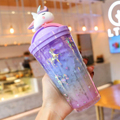 Desenho Bottle de Água Unicornio Carinhosos Duplo Parede Palha Tipo 10cm * 25cm para estudantes de moda
