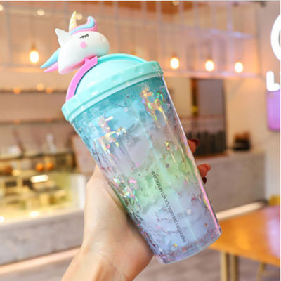 Desenho Bottle de Água Unicornio Carinhosos Duplo Parede Palha Tipo 10cm * 25cm para estudantes de moda