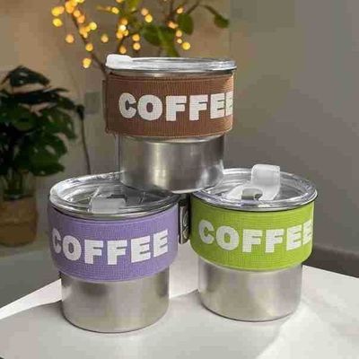 Taças de café de cor personalizada 400ml 304 Mini frasco de termo de aço inoxidável com corda