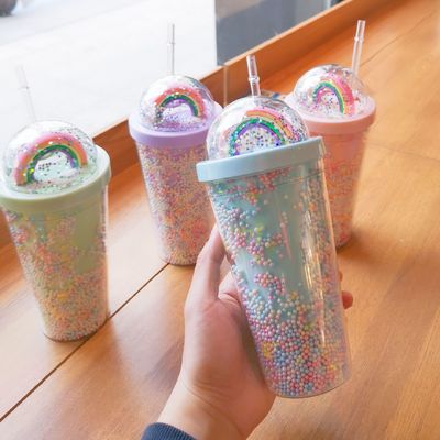 Bebida direta Dupla Cúpula de parede Acrílica Copo de chá de leite com sequins cor personalizada