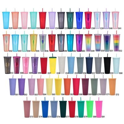 Copo de bebidas de diamante reutilizável de 24 onças Multicolor Tumbler com estampas pretas com tampa e palha