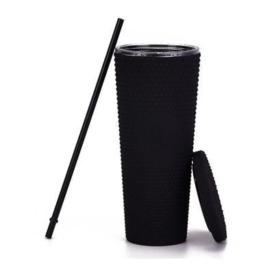 Copo de bebidas de diamante reutilizável de 24 onças Multicolor Tumbler com estampas pretas com tampa e palha
