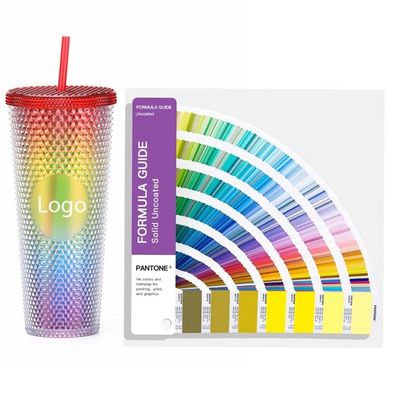 Copo de bebidas de diamante reutilizável de 24 onças Multicolor Tumbler com estampas pretas com tampa e palha